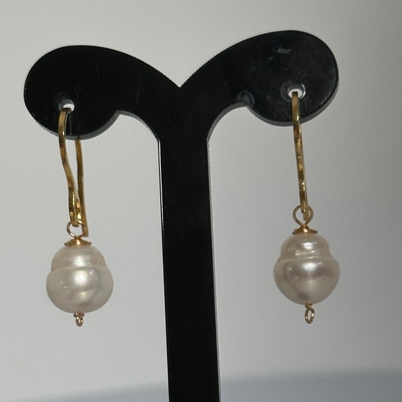 Gold and Pearl Dangle Earrings